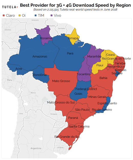 Brazil 3G + 4G Download Rank Map June